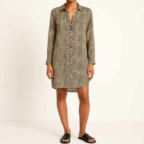 Mara Hoffman Silk Leopard Animal Print Button Down Mini Dress - Picture 1 of 10